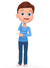 The boy says the secret. 3d render illustrations.