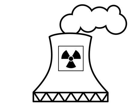 recommend clip art: 原子力発電所(線画、煙、マーク黒、四角)