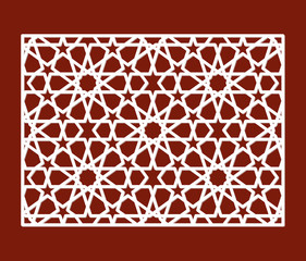 Oriental style cutout panel for laser cutting. White on brown background.