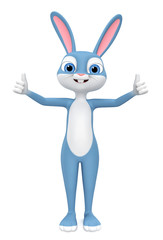 Happy Easter bunny isolated on white background showing two thumbs up. 3d render illustration.