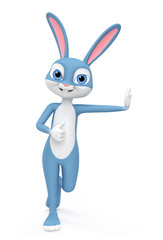 Happy Easter bunny isolated on white background showing thumbs up and leaned against the wall. 3d render illustration.