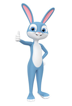Happy Easter bunny isolated on white background showing thumbs up. 3d render illustration.