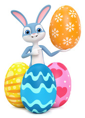 Easter Bunny holding an egg. 3d render illustration.