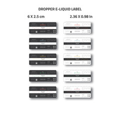 Dropper e-liquid label for brand identity of e-juice vapor product
