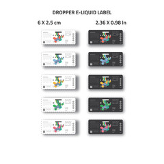Dropper e-liquid label for brand identity of e-juice vapor product