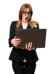 Young business woman with laptop