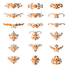 Set of flourishes calligraphic elegant ornament dividers - bicolor vector illustration