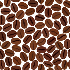 Seamless pattern with coffee beans isolated on a white background. It can be used for printing on fabric, wallpaper, wrapping