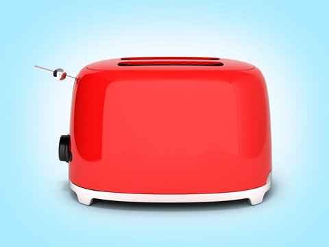 Red retro toaster side view on blue gradient background 3d