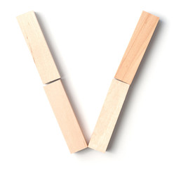 Alphabetic letter V, from wooden blocks