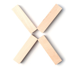 Alphabetic letter X, from wooden blocks