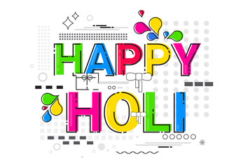 Happy Holi Religious India Holiday Traditional Celebration Greeting Card Flat Vector Illustration