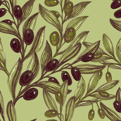 Seamless hand drawn background with olive branches - 140073592
