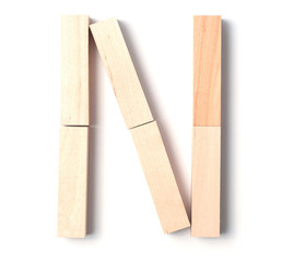 Alphabetic letter N, from wooden blocks
