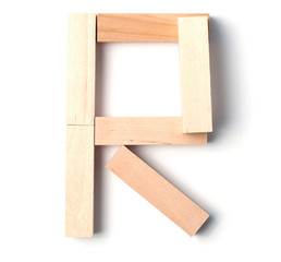 Alphabetic letter R, from wooden blocks