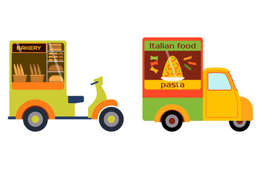 Street food festival color trailer vector restaurant car.