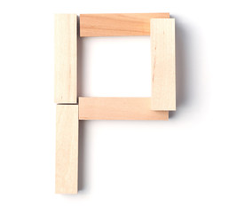 Alphabetic letter P, from wooden blocks