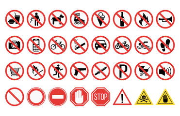 Prohibition signs set safety information vector illustration.
