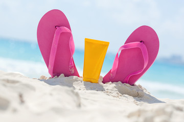 Summer beach accessories on seaside