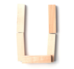 Alphabetic letter U, from wooden blocks