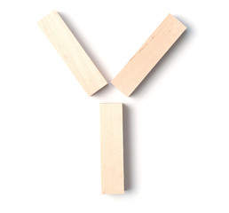Alphabetic letter Y, from wooden blocks