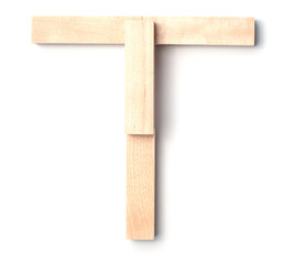 Alphabetic letter T, from wooden blocks