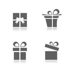 Gifts icons set with reflection on white background
