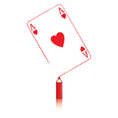 Pencil Drawing Ace of Hearts Playing Card