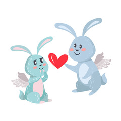 Bunnies Boy and Girl with Angel Wings Isolated