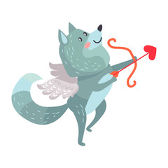 Wolf with Amoretto Wings Holds Bow and Arrows