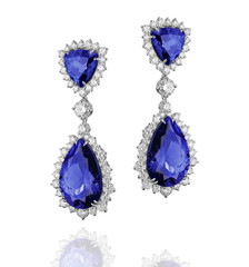 White gold earrings with diamonds and velvety violet blue sapphires