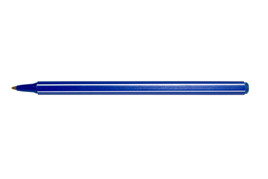 Disposable ball pen blue color isolated on white background