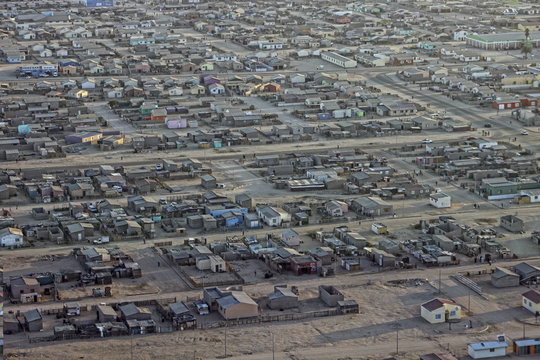 Namibia, Skeleton Coast, aerial view of Walvis Bay