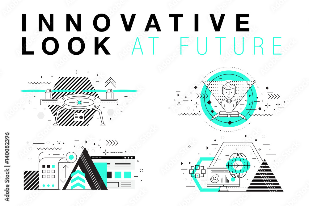 Poster trendy innovation systems layouts in polygonal contour line composition, future analysis and technol