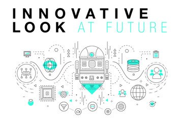 Trendy Innovation systems layouts in polygonal contour line composition, future analysis and technology operations. Made in awesome geometry style with linear pictogram of future for web design.