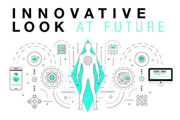 Trendy Innovation systems layouts in polygonal contour line composition, future analysis and technology operations. Made in awesome geometry style with linear pictogram of future for web design.
