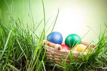 Colorful Easter eggs in a basket