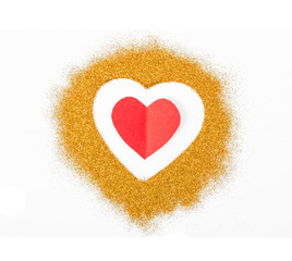 yellow heart glitter and red card.