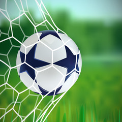 3D Soccer ball. Football ball with blue stars on green background.