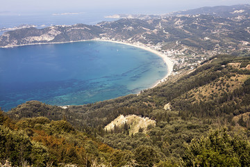 amazing bay with crystal clear water in Kassiopi in Corfu island, Greece