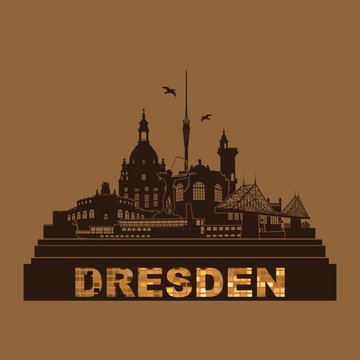 Dresden Deutschland Skyline Silhouette Wandtattoo Umriss Semperoper Zwinger Frauenkirche Fernsehturm Bogensch&uuml;tze Dampfer Fichteturm Blaues Wunder Br&uuml;cke Sachsen Sehensw&uuml;rdigkeiten Panorama 