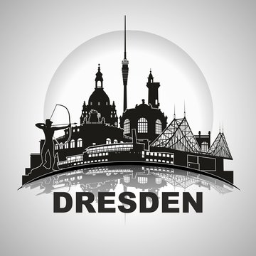 Dresden Deutschland Skyline Silhouette Wandtattoo Umriss Semperoper Zwinger Frauenkirche Fernsehturm Bogensch&uuml;tze Dampfer Fichteturm Blaues Wunder Br&uuml;cke Sachsen Sehensw&uuml;rdigkeiten Panorama 