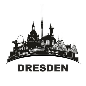 Dresden Deutschland Skyline Silhouette rund Wandtattoo Umriss Semperoper Zwinger Frauenkirche Fernsehturm Bogensch&uuml;tze Dampfer Fichteturm Blaues Wunder Br&uuml;cke Sachsen Sehensw&uuml;rdigkeiten Panorama 