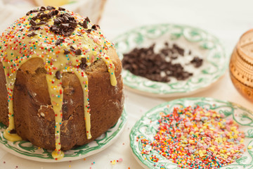 Easter cake is home made. Close-up. Orthodox tradition.