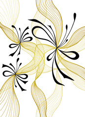 Beautiful light abstract background with lace flowers bows gold black on white