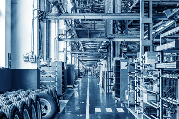 Automobile factory production workshop, blue tone map.