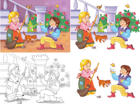 Cinderella. Fairy tale. Illustration for children. Funny cartoon characters