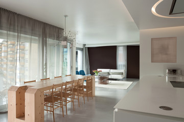 Luxury apartment, wooden dining table