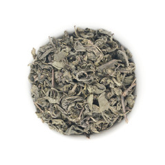 Dry Green Tea Leaves on White Background