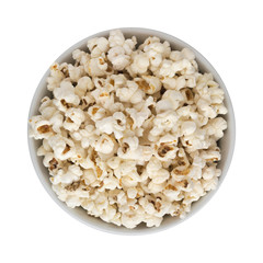 Popcorn in White Round Bowl Isolated